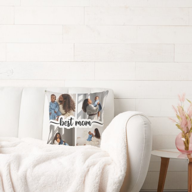 Beste moeder gepersonaliseerde 4 foto collage kussen (Bank)