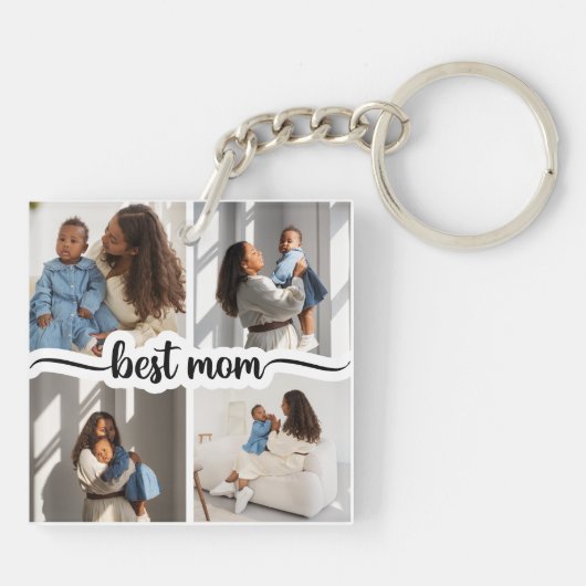Beste moeder gepersonaliseerde 4 foto collage sleutelhanger (Achterkant)