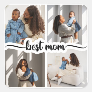 Beste moeder gepersonaliseerde 4 foto collage vierkante sticker
