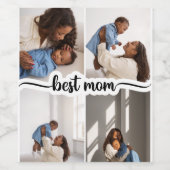 Beste moeder gepersonaliseerde 4 foto collage wijn etiket (Enkel label)