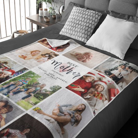 Beste moeder in de wereld Foto Collage Pink Heart Sherpa Deken