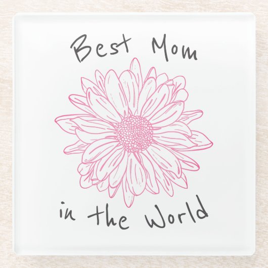 Beste moeder in de wereld roze Floral Glazen Onderzetter (Voorkant)