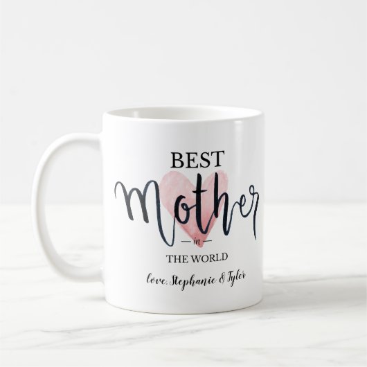 Beste moeder in de wereld Roze Waterverf Hart Koffiemok (Links)