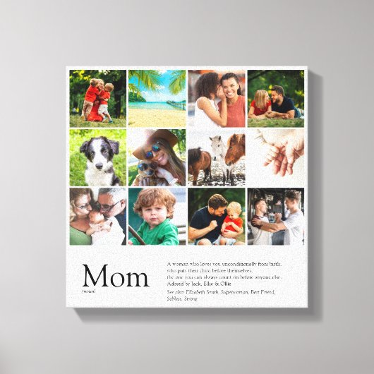Beste Moeder, Mam, Mama Definitie 12 Foto Collage Canvas Afdruk (Voorkant)