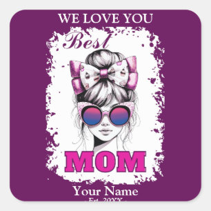 Beste Moeder Messy Bun Moeder Biseksuele Vlag Kleu Vierkante Sticker