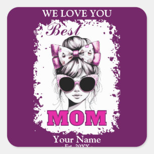 Beste Moeder Messy Bun Moeder Moederdag Gift Vierkante Sticker