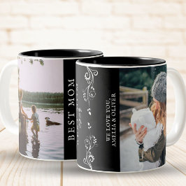 Beste Moeder Modern Loofwerk 2 Aangepaste Foto's Z Tweekleurige Koffiemok
