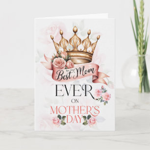 Beste Moeder Moederdag Kroonlint en Roze Rozen Feestdagen Kaart