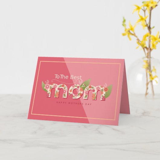 Beste Moeder Moederdag roze bloemig Kaart (Gele Bloem)