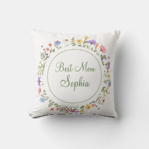Beste moeder Monogram Bloemen Greenery Krans Kussen