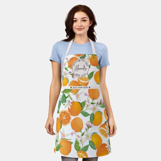 Beste Moeder Naam Sinaasappel Citrus Pattern Water Schort (Gedragen)