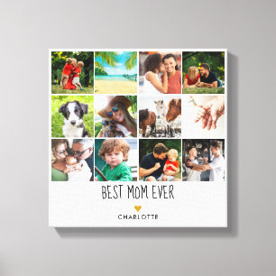 Beste Moeder Ooit 12 Foto Collage Gouden Hart Canvas Afdruk
