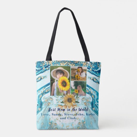 Beste moeder ooit 3 Foto Collage Blue Marble Tas (Achterkant)