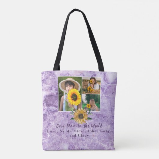 Beste moeder ooit 3 Foto Collage Paarse Amethyst Tote Bag (Achterkant)