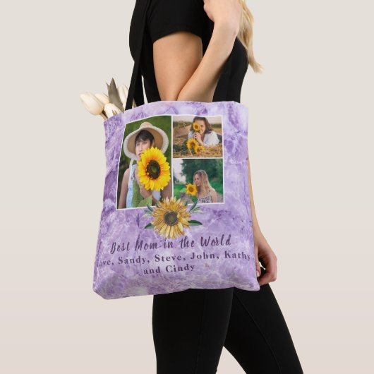 Beste moeder ooit 3 Foto Collage Paarse Amethyst Tote Bag (Dichtbij)