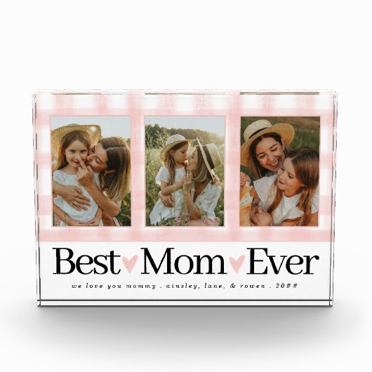 Beste moeder ooit 3 Foto Moederdag Gingham Hearts (Voorkant)