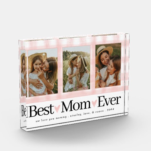 Beste moeder ooit 3 Foto Moederdag Gingham Hearts (Links)