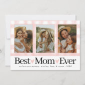 Beste moeder ooit 3 Foto Moederdag Gingham Hearts Feestdagenkaart (Voorkant)