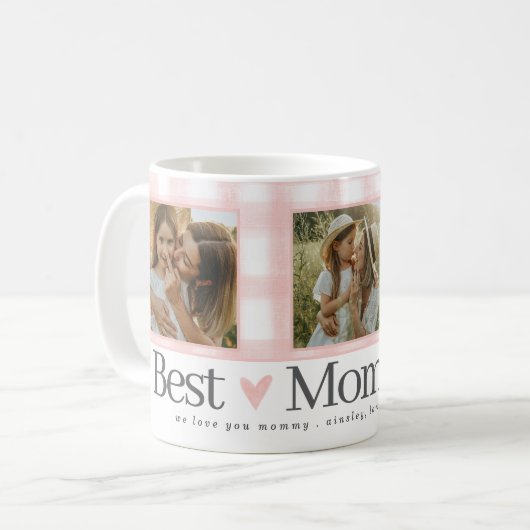 Beste moeder ooit 3 Foto Moederdag Gingham Hearts Koffiemok (Voorkant links)