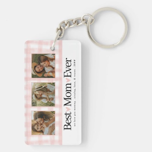 Beste moeder ooit 3 Foto Moederdag Gingham Hearts Sleutelhanger (achterkant)