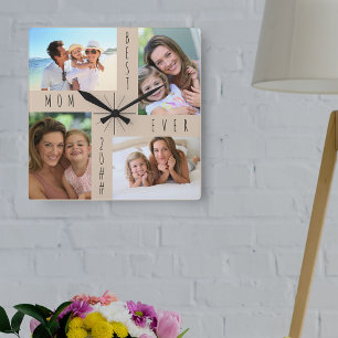 Beste moeder ooit 4 foto collage Beige Vierkante Klok