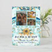 Beste moeder ooit 4 Foto Collage Blue Marmer Aankondiging (Staand voorkant)