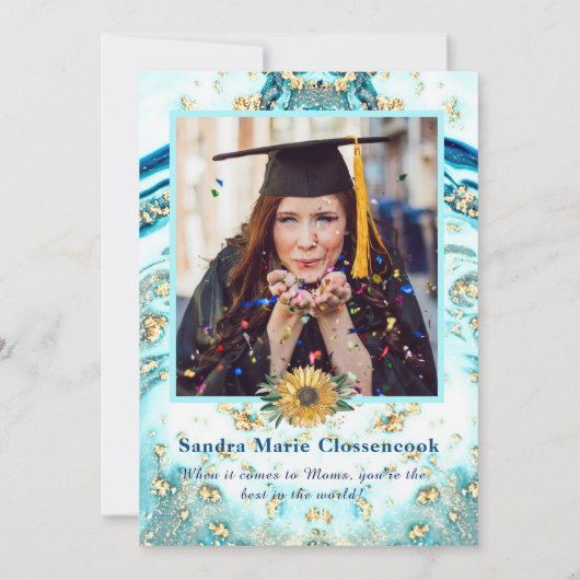 Beste moeder ooit 4 Foto Collage Blue Marmer Aankondiging (Achterkant)