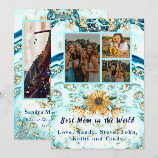 Beste moeder ooit 4 Foto Collage Blue Marmer Aankondiging (Voorkant / Achterkant)