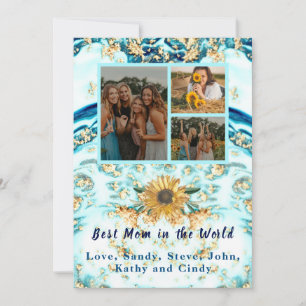 Beste moeder ooit 4 Foto Collage Blue Marmer Aankondiging