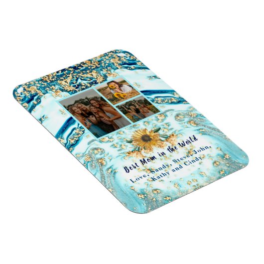 Beste moeder ooit 4 Foto Collage Blue Marmer Magneet (Rechterzijde)