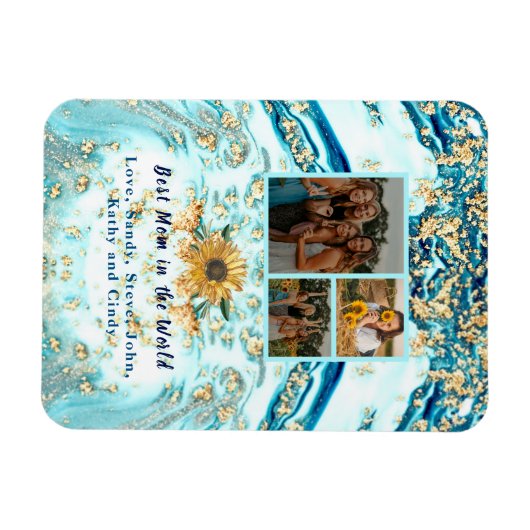 Beste moeder ooit 4 Foto Collage Blue Marmer Magneet (Horizontaal)