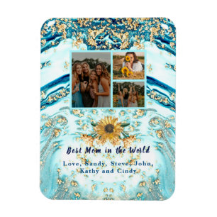 Beste moeder ooit 4 Foto Collage Blue Marmer Magneet