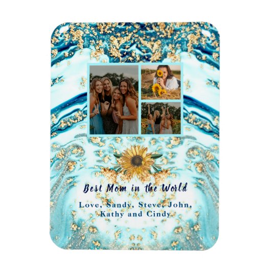 Beste moeder ooit 4 Foto Collage Blue Marmer Magneet (Verticaal)