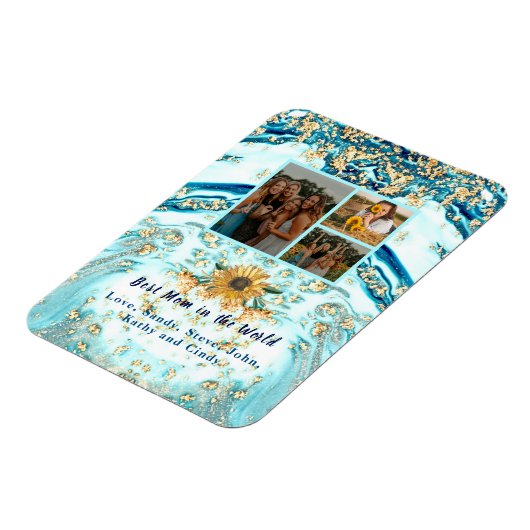 Beste moeder ooit 4 Foto Collage Blue Marmer Magneet (Linkerzijde)