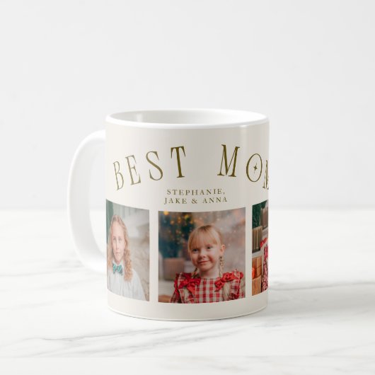 Beste Moeder Ooit 4-Foto Crème Moederdag Koffiemok (Voorkant links)