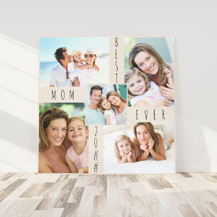 Beste moeder ooit 5 Foto collage Neutral Beige Squ Canvas Afdruk