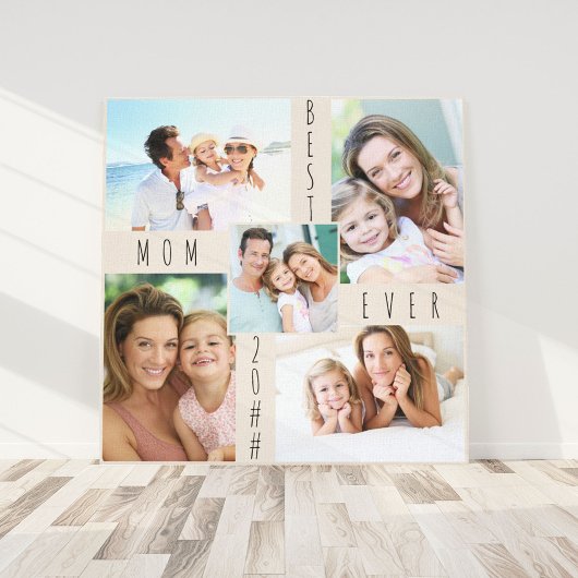 Beste moeder ooit 5 Foto collage Neutral Beige Squ Canvas Afdruk