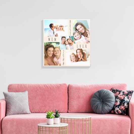 Beste moeder ooit 5 Foto collage Neutral Beige Squ Canvas Afdruk (Insitu (Woonkamer))