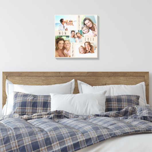 Beste moeder ooit 5 Foto collage Neutral Beige Squ Canvas Afdruk (Insitu (Slaapkamer))
