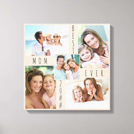 Beste moeder ooit 5 Foto collage Neutral Beige Squ Canvas Afdruk (Voorkant)