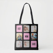 Beste moeder ooit 6 aangepaste fotocollage op zwar tote bag (Voorkant)
