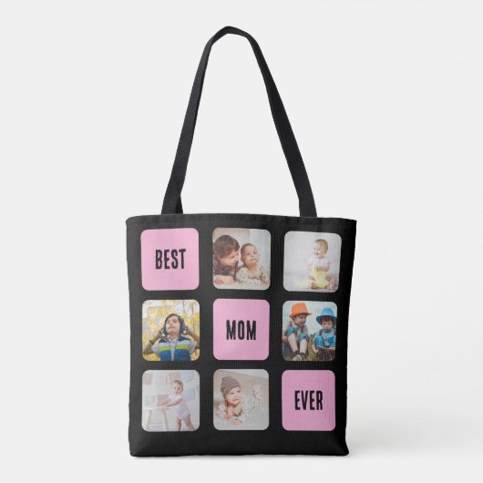 Beste moeder ooit 6 aangepaste fotocollage op zwar tote bag (Achterkant)