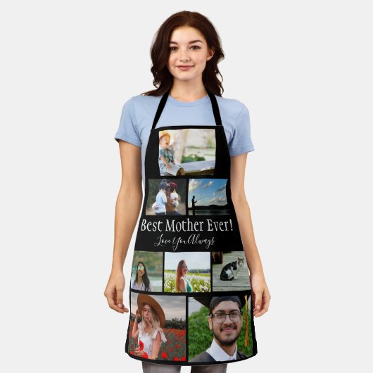 Beste moeder ooit 8 Photo Collage White Script Schort (Gedragen)