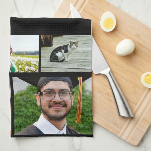 Beste moeder ooit 8 Photo Collage White Script Theedoek (Quarter Fold)