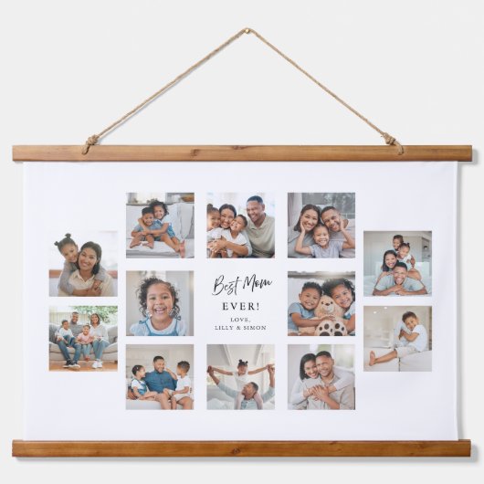 Beste Moeder Ooit Aangepaste 12 Foto Collage Hangend Wandkleed (Voorkant)