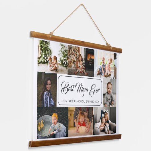 Beste moeder ooit aangepaste 8 foto collage hangend wandkleed (Gebogen)