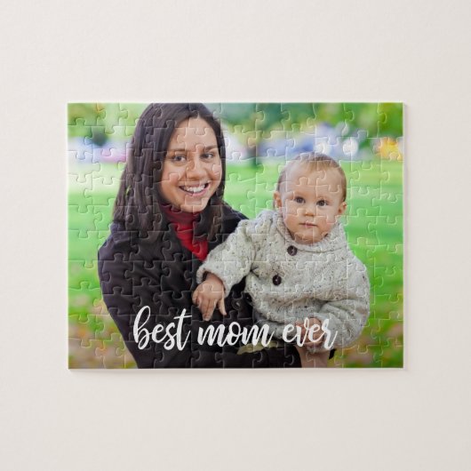 Beste Moeder ooit Aangepaste Foto Modern Wit Scrip Legpuzzel (Horizontaal)