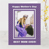 Beste moeder ooit aangepaste foto Paarse Moederdag Kaart (Gele Bloem)