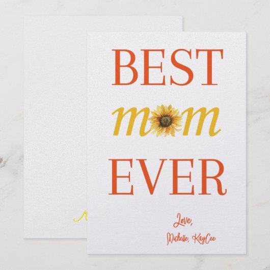 Beste moeder ooit, aangepaste zonnebloem Moederdag Kaart (Voorkant / Achterkant)