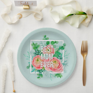 Beste Moeder Ooit Aquarel Bloemen Groen & Goud Papieren Bordje